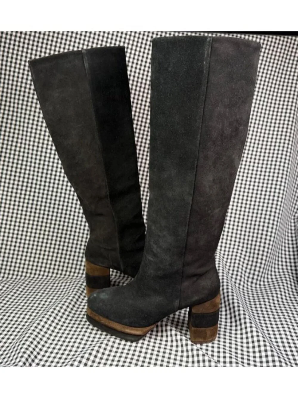 Tory Burch Platform Boots Womens 8 M Black Suede Knee High Leather Sole
